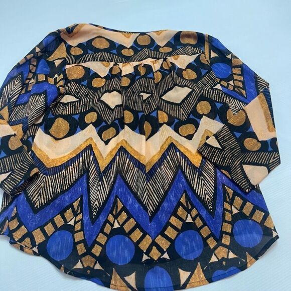 Collective Concepts Beaded Flowy Top Blouse Womens Small Blue Purple Tan Gold - Picture 9 of 10